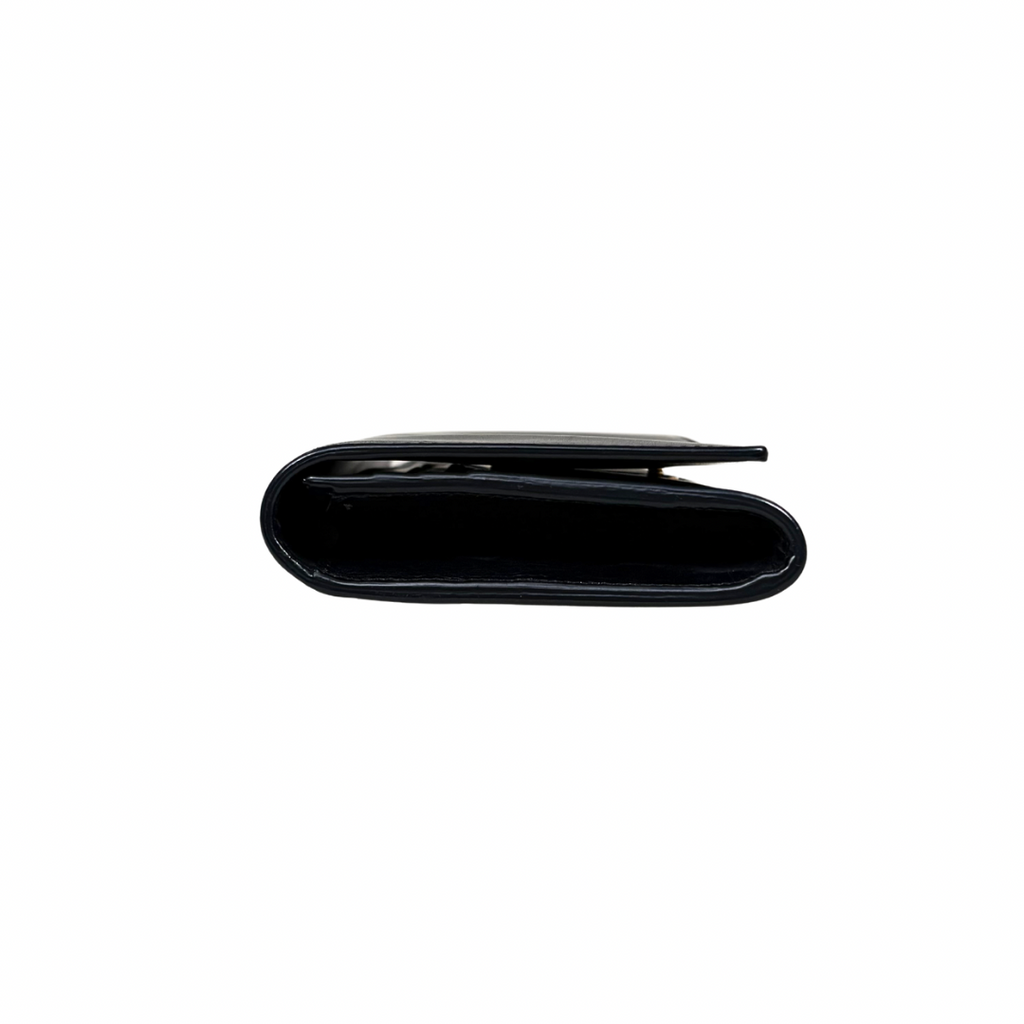 Long Bi-fold Wallet Black Smooth Leather