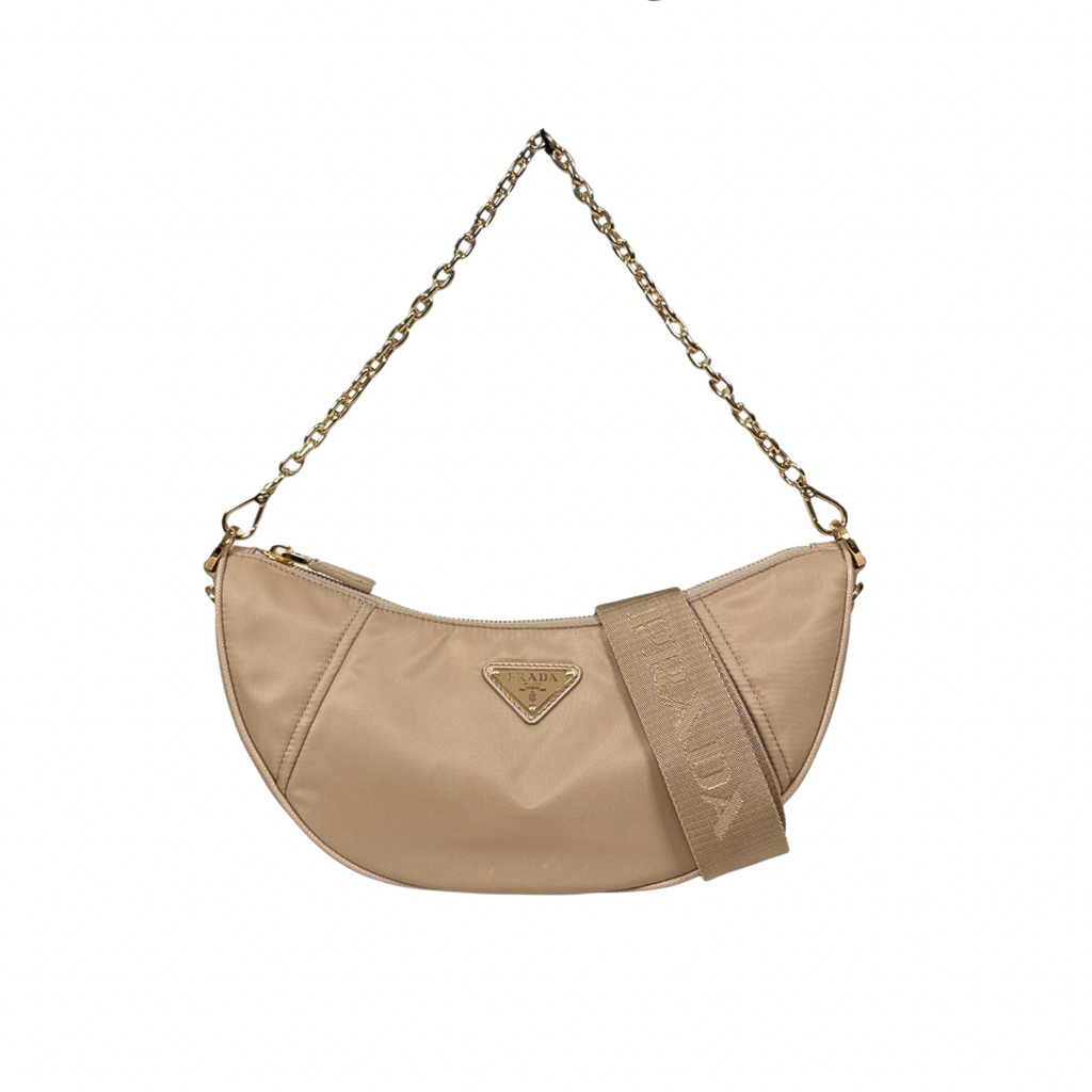 Re-nylon Demi Lune Bandoliera Bag Beige Gold Hardware