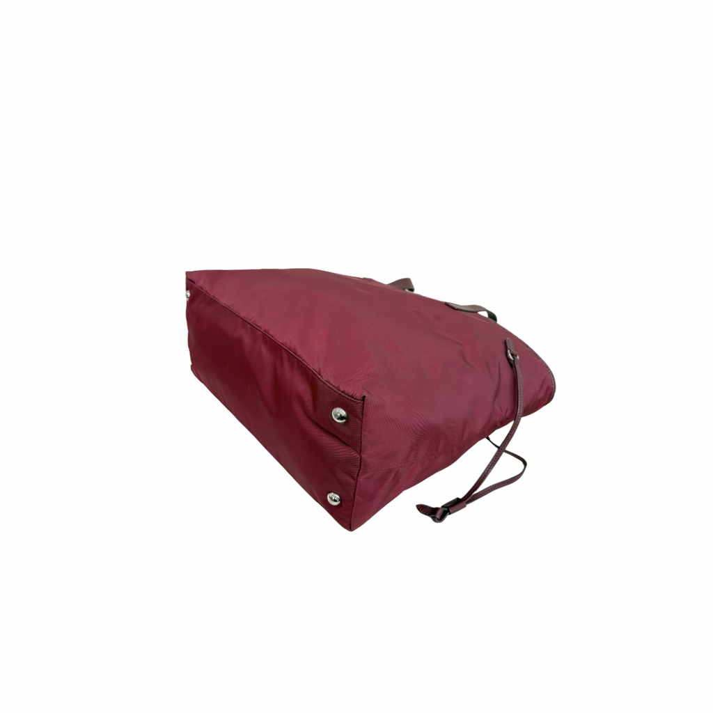 Tessuto Nylon Saffiano Tote Bag Burgundy Silver Hardware