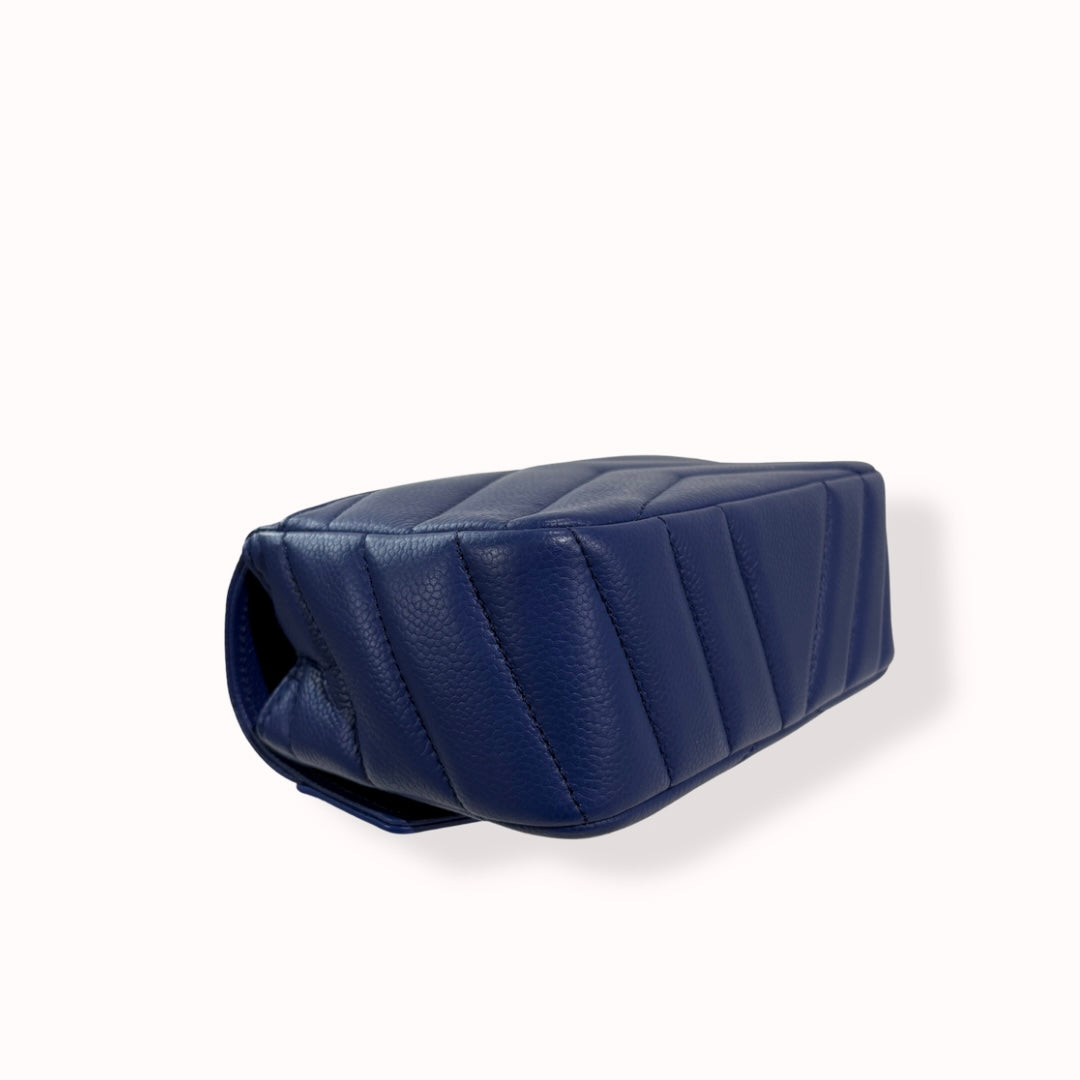 Blue Chevron Envelope Flap Caviar Mini Silver Hardware Series 24