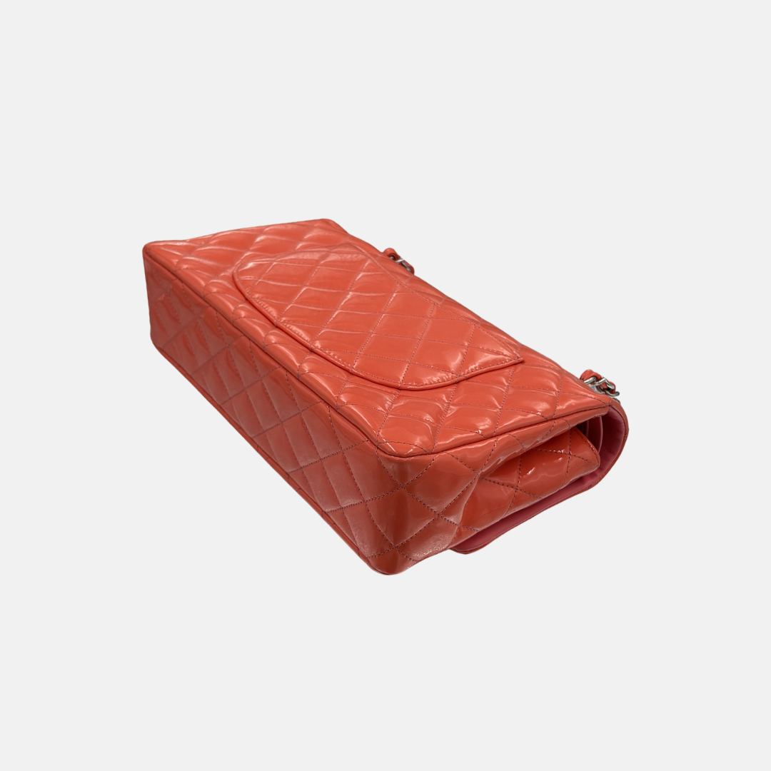 Classic Double Flap Medium Coral Orange Patent Leather