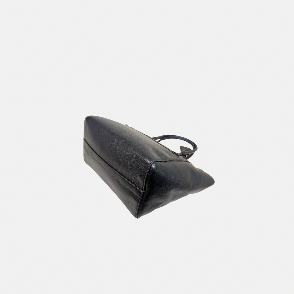 Two Way Tote Bag Black Leather Gold Hardware