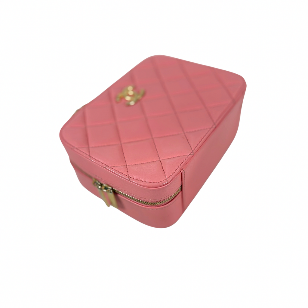 Vanity Top Handle Salmon Pink Lambskin Leather Gold Hardware Microchip