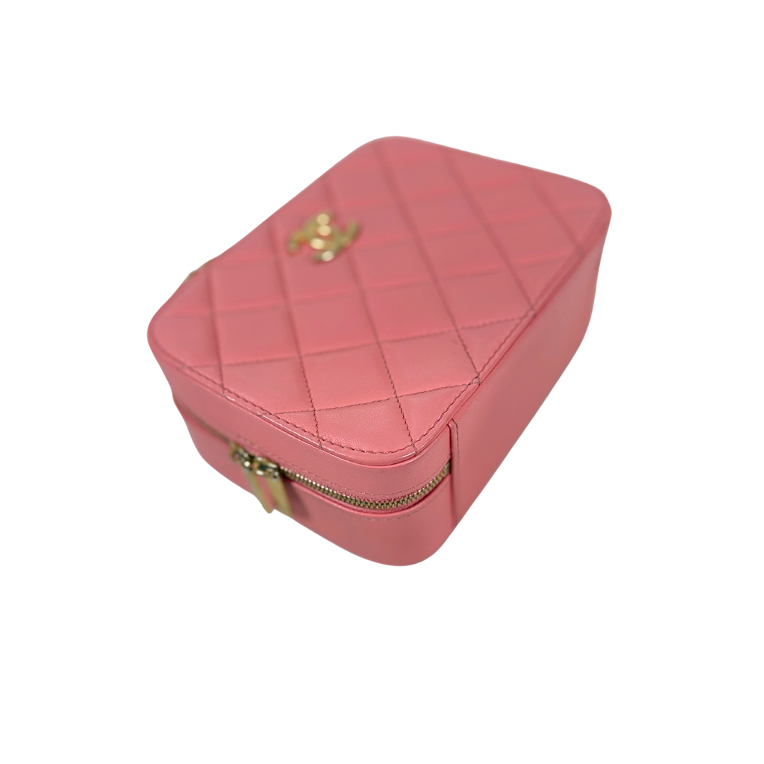 Vanity Top Handle Salmon Pink Lambskin Leather Gold Hardware Microchip