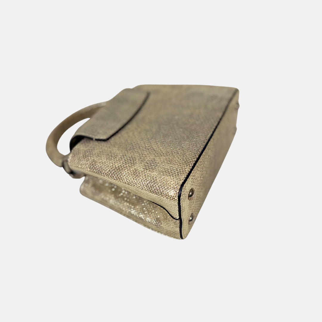Lizard Capucines Metallic Gold Mini Bag  Silver Hardware