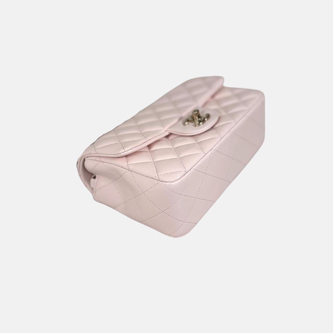 Mini Flap Pale Pink Lambskin Leather Gold Hardware Microchip