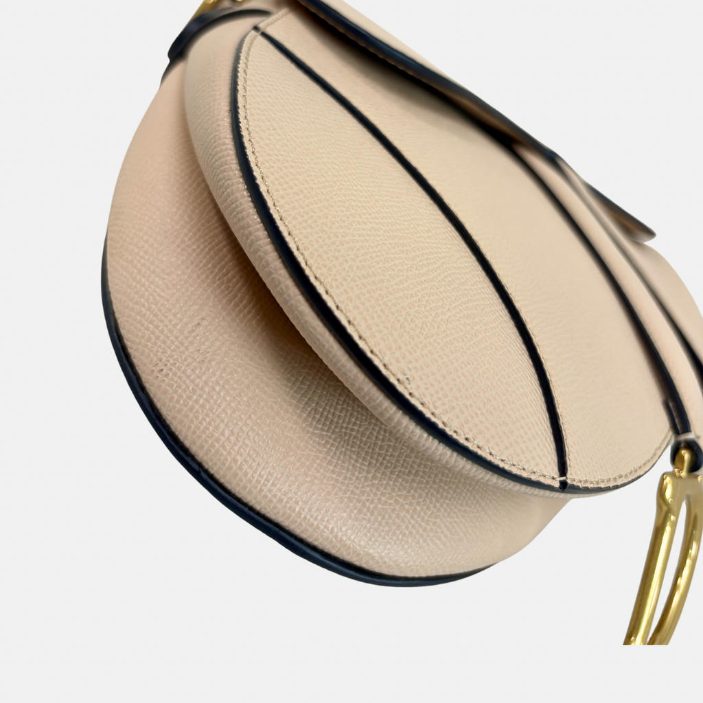 Saddle Bag Medium Beige Grained Calfskin Leather Gold Hardware