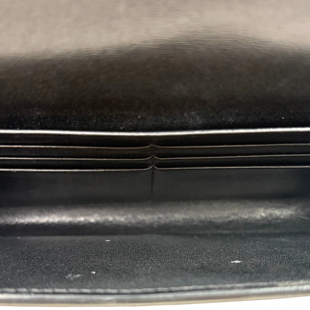 Long Bi-fold Wallet Black Smooth Leather