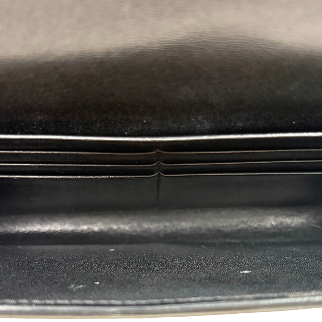 Long Bi-fold Wallet Black Smooth Leather