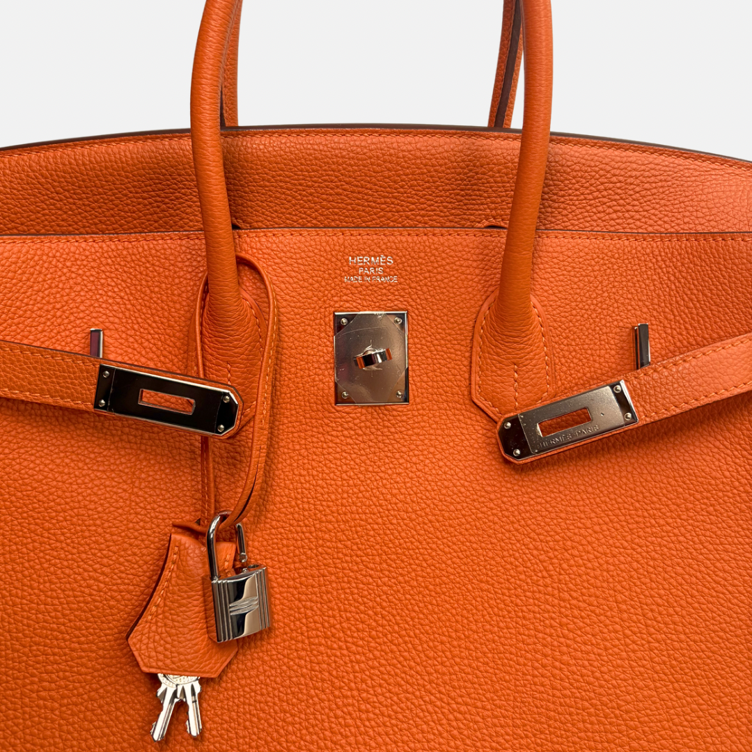 Birkin 35 Orange Togo Palladium Hardware Square N
