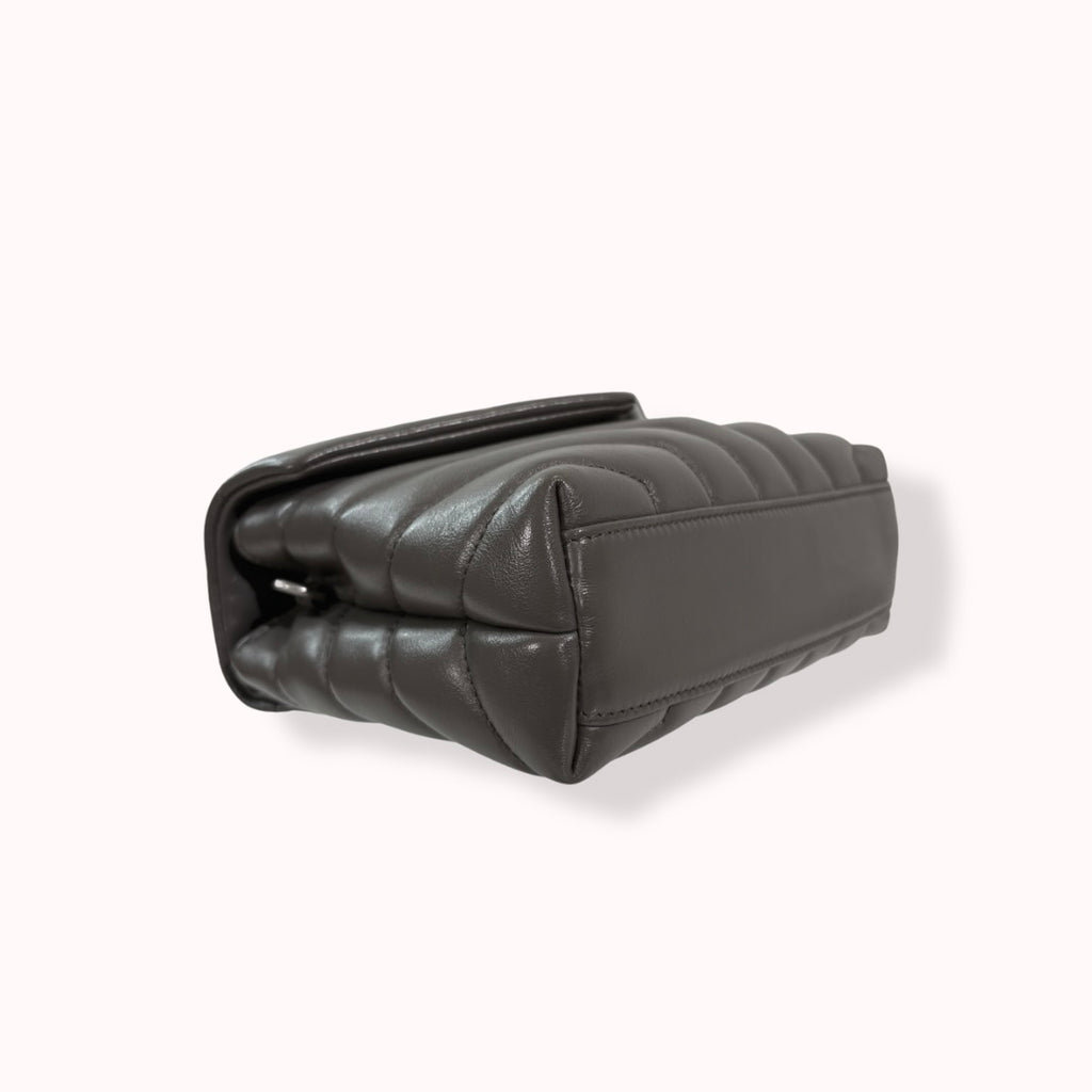Grey Chevron Quilted Leather Toy LouLou Silver Hardware