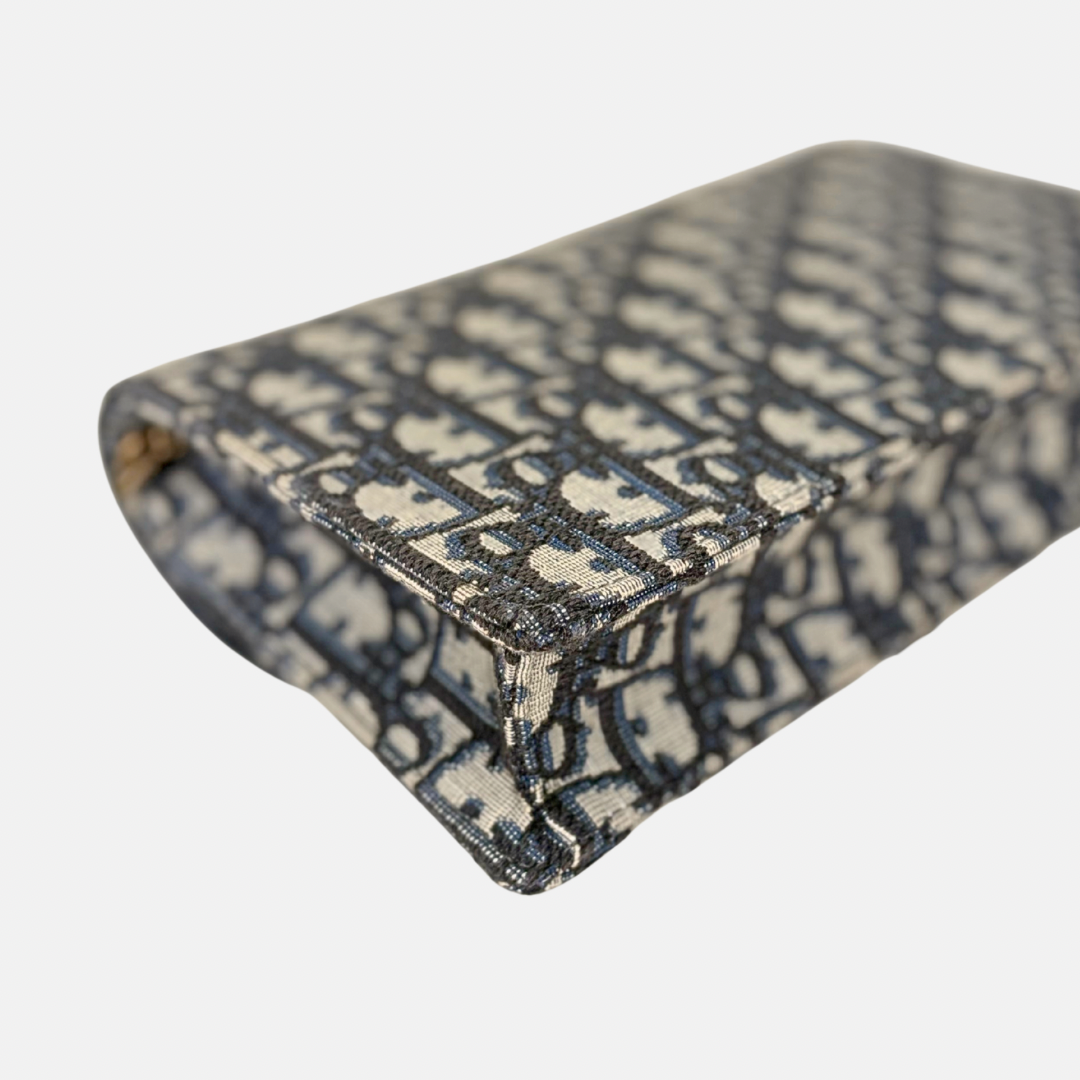 Saddle Pouch Wallet On Chain Medium Blue Oblique Jacquard Gold-Finish Hardware