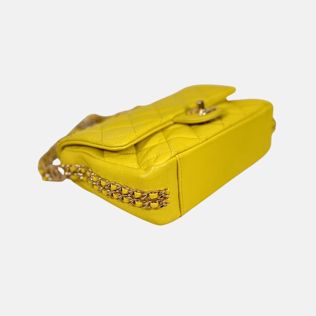 23C Collection Seasonal Flap Lemon Yellow Caviar Gold Hardware Microchip