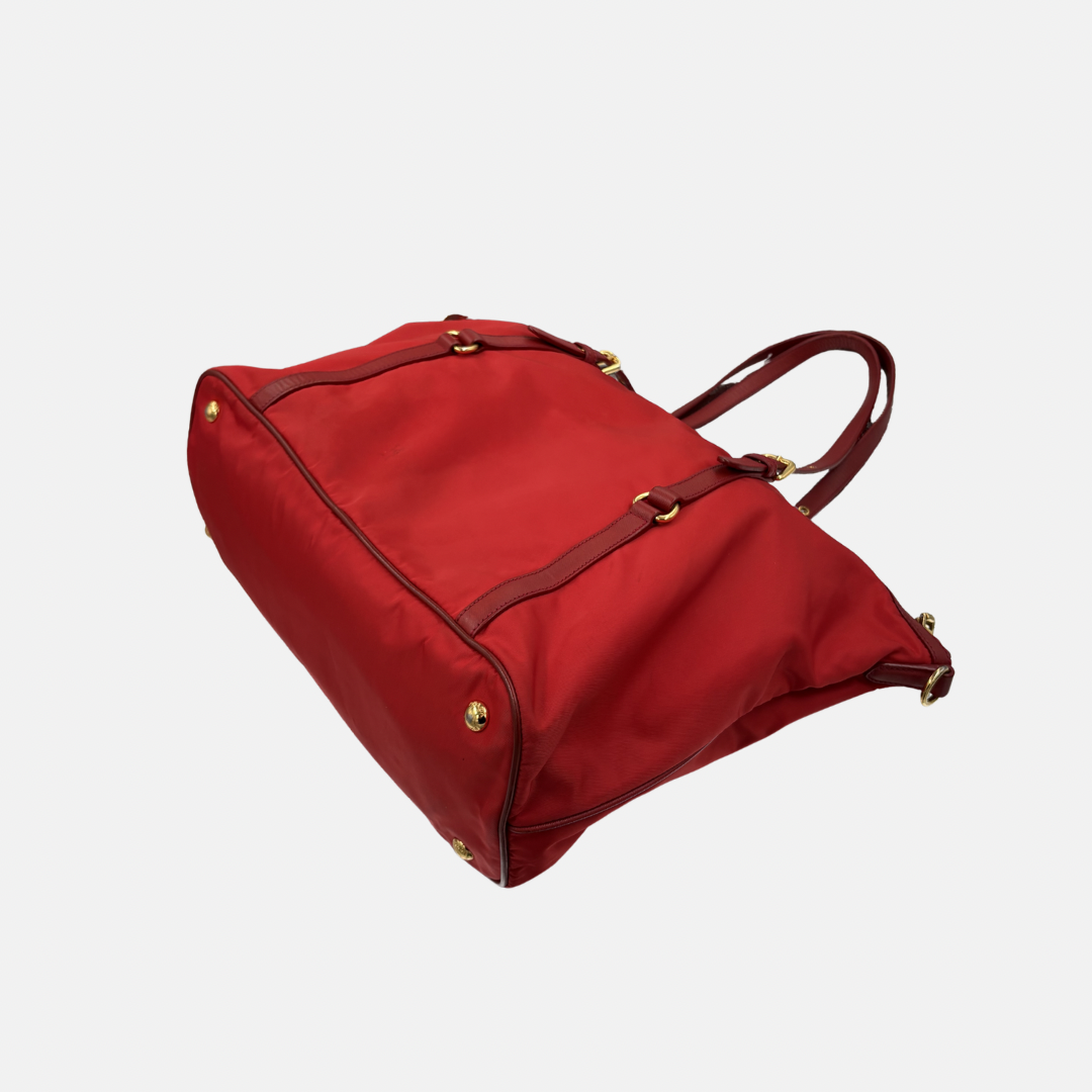 Tessuto Tote Red Saffiano Leather Gold Hardware
