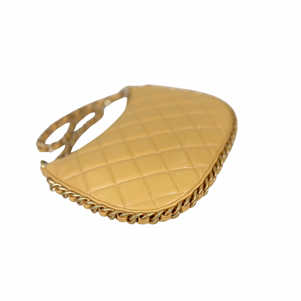 Hobo Bag Yellow Lambskin Leather Gold-Tone Hardware