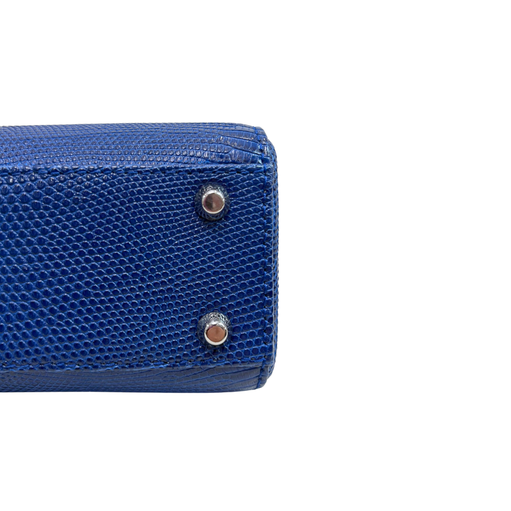 Mini Lady Dior Bag Blue Lizard W/ Crystals Charms Silver Hardware