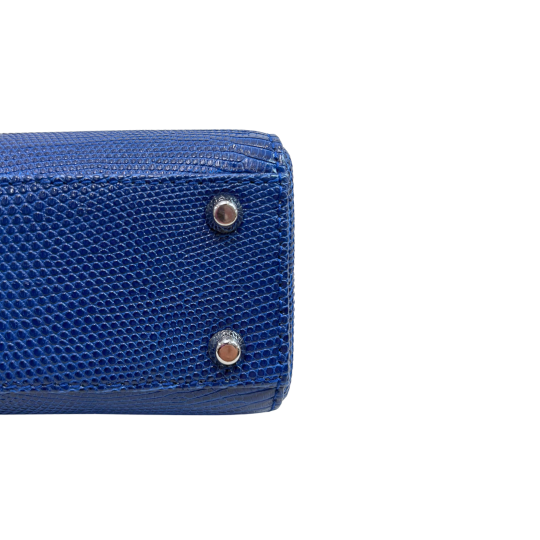 Mini Lady Dior Bag Blue Lizard W/ Crystals Charms Silver Hardware