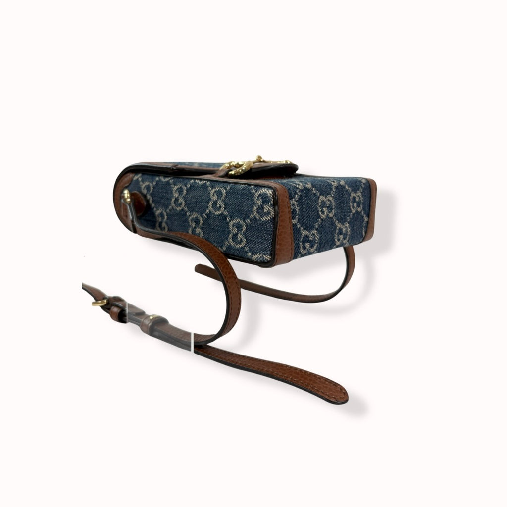 Horsebit GG Denim 1955 Mini Brown Leather Trim