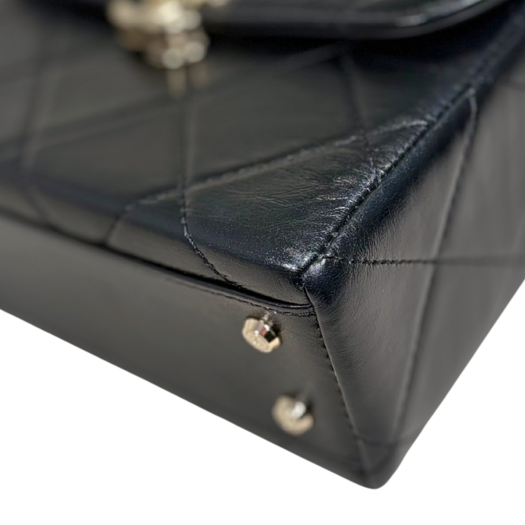 Vanity Top Handle Black Shiny Lambskin Leather Gold Hardware