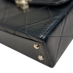 Vanity Top Handle Black Shiny Lambskin Leather Gold Hardware