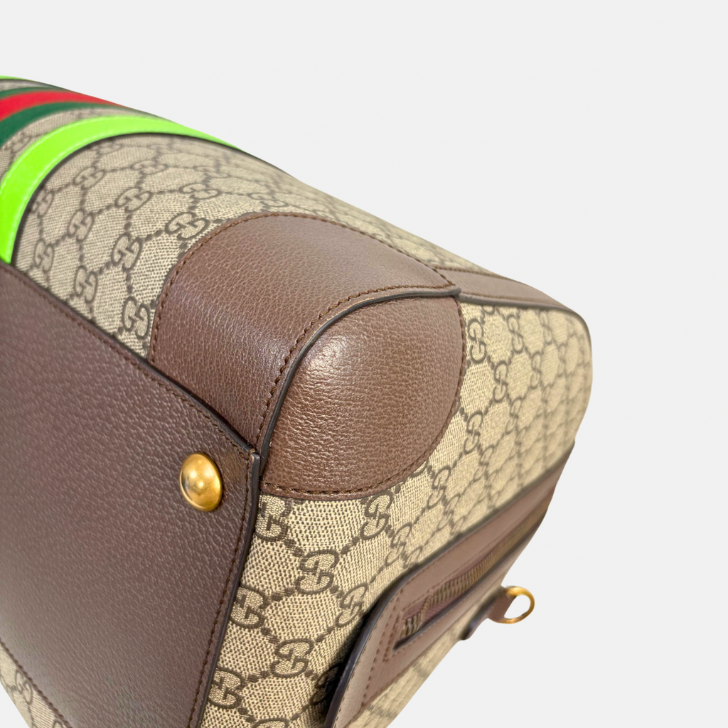 Savoy Duffle Bag GG Supreme Canvas Neon Green Gold Hardware