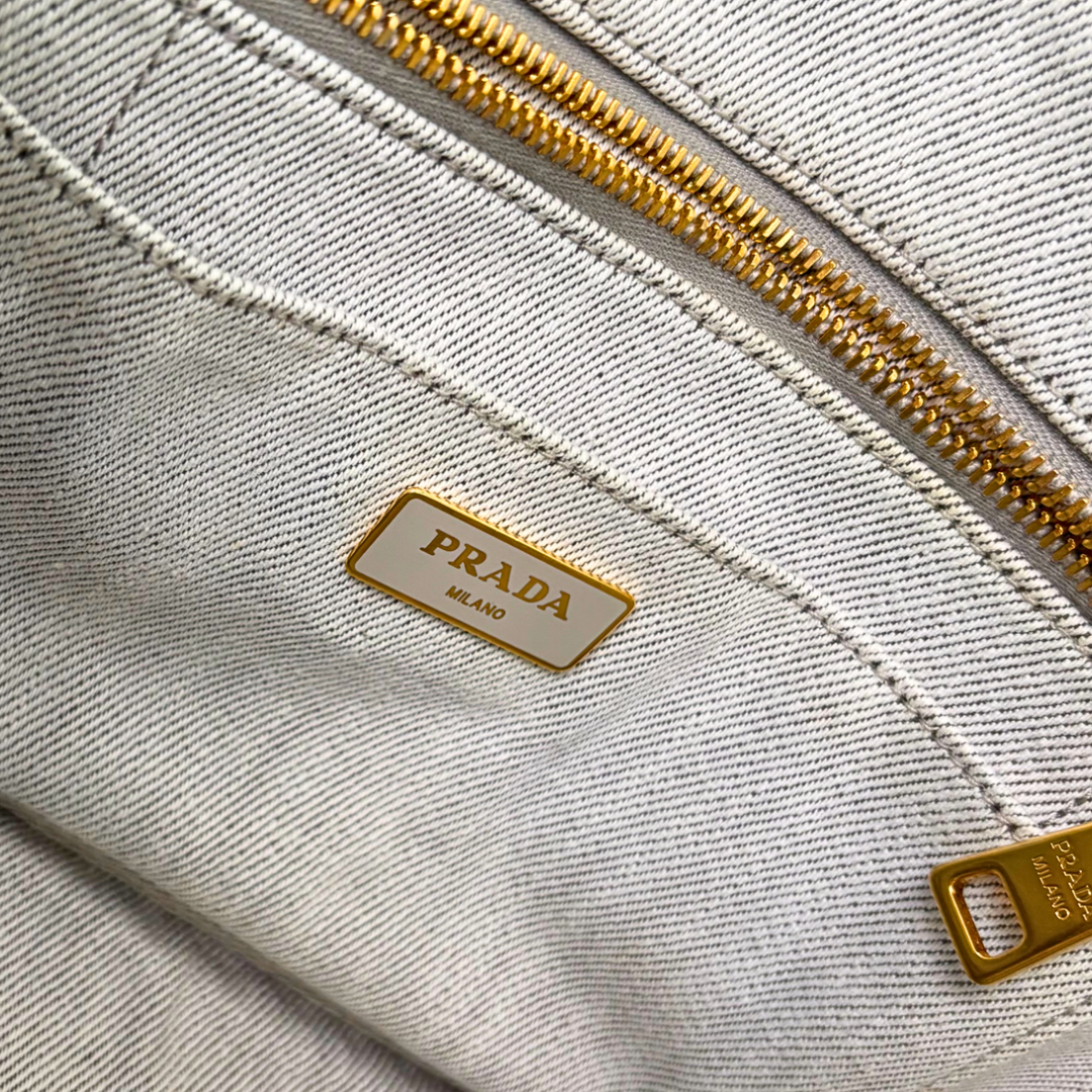Canapa Tote Bag Grey Demin Canvas Gold Hardware