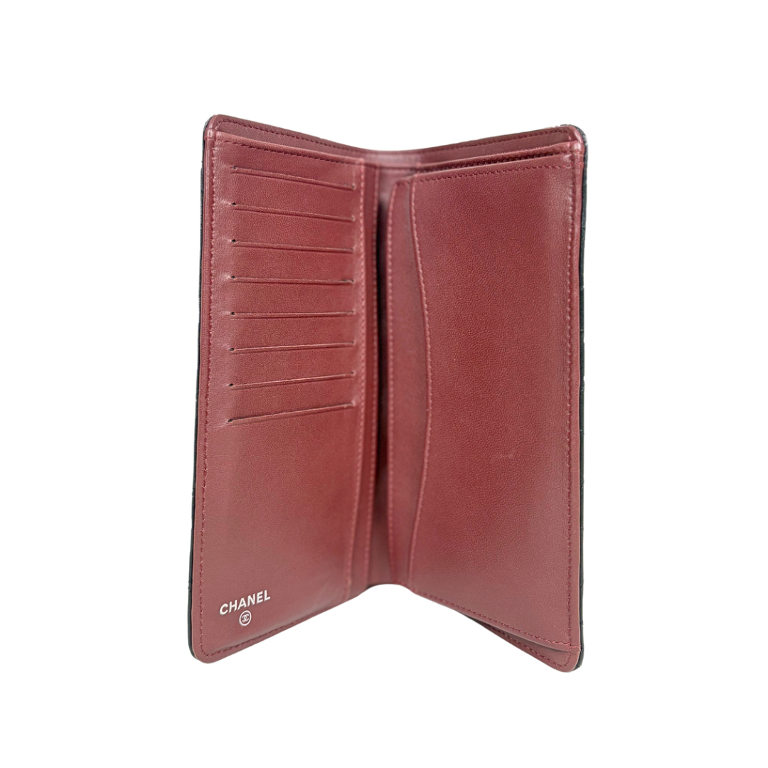 Long Wallet Black Lambskin Leather Silver Hardware