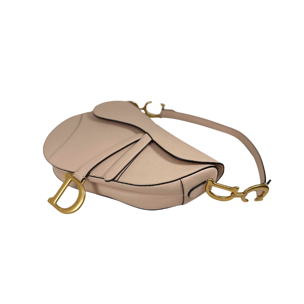 Saddle Bag Medium Beige Grained Calfskin Leather Gold Hardware