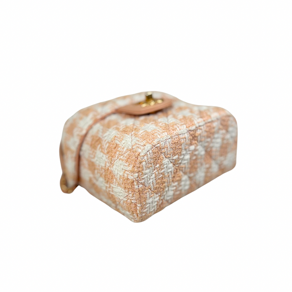 Tweed Mini Square Flap Bag Light Orange Ecru Gold Hardware