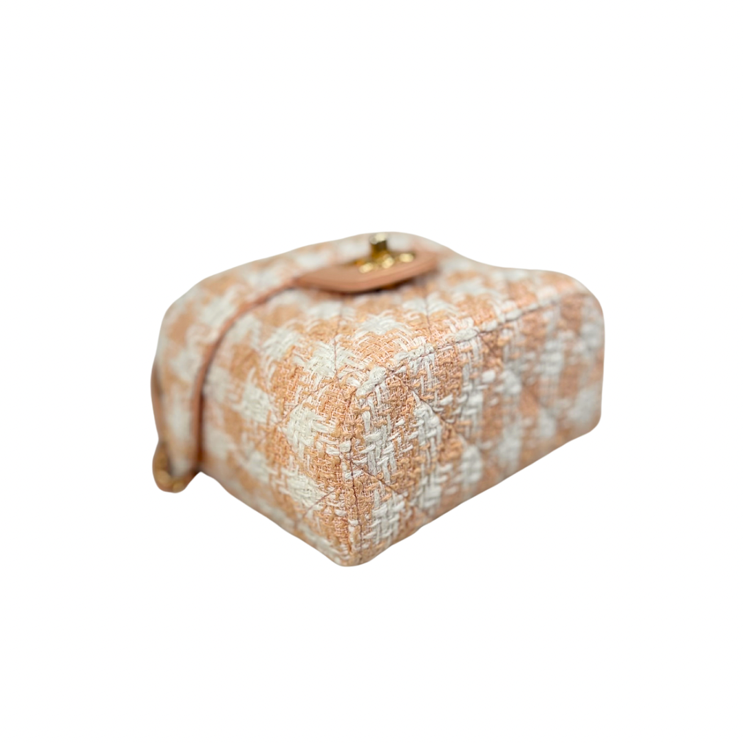 Tweed Mini Square Flap Bag Light Orange Ecru Gold Hardware