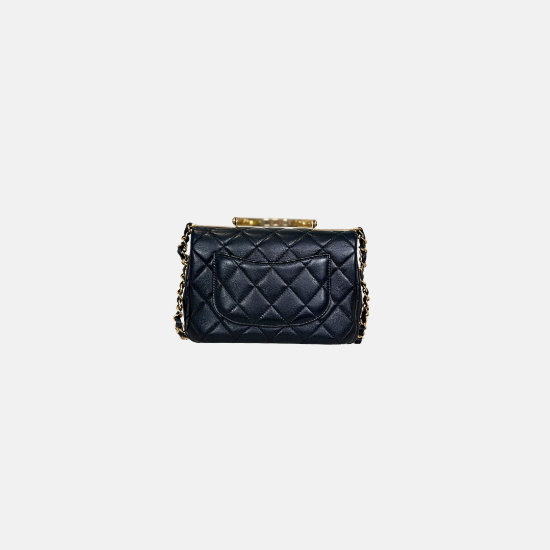 24C Mini Flap Black Lambskin Leather Gold Hardware Microchip