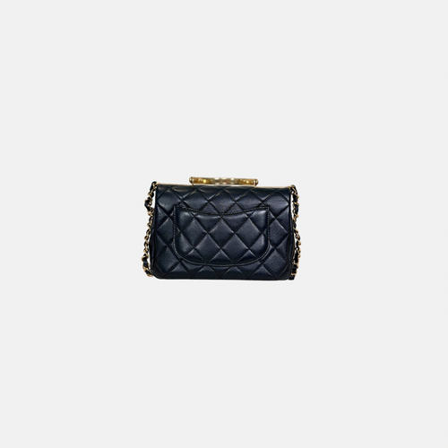 24C Mini Flap Black Lambskin Leather Gold Hardware Microchip