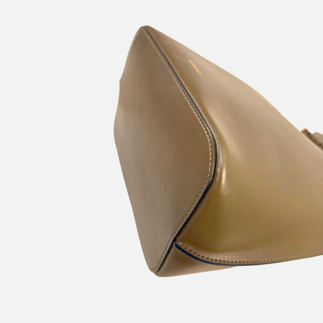 Virtus Bucket Shopper Bag Olive Brown Gold Hardware
