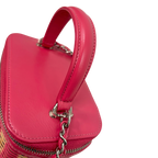 Take Away Vanity Case Top Handle Bag Salmon Pink Rattan Silver Hardware