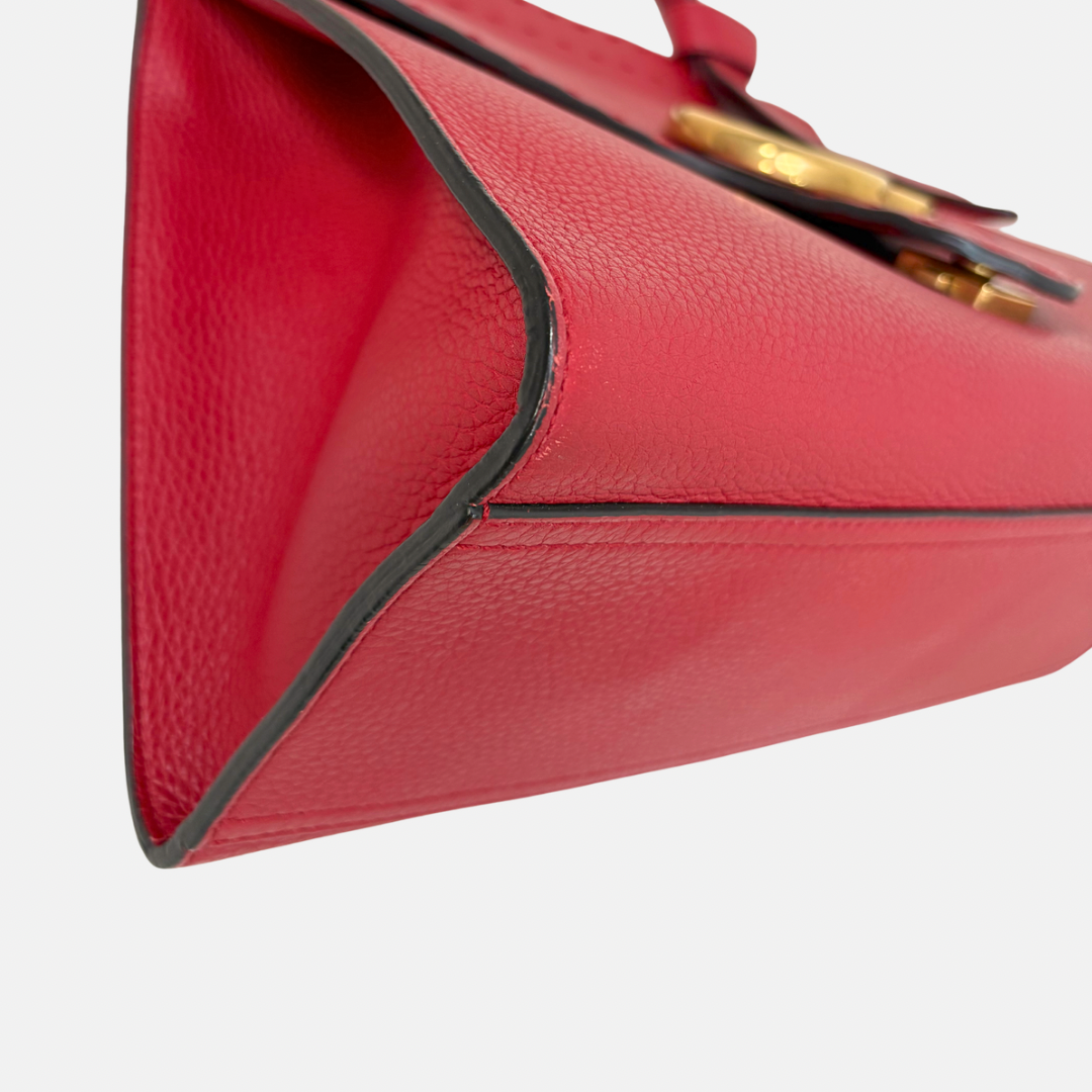 GG Marmont Two Way Flap Red Calfskin Leather Gold Hardware