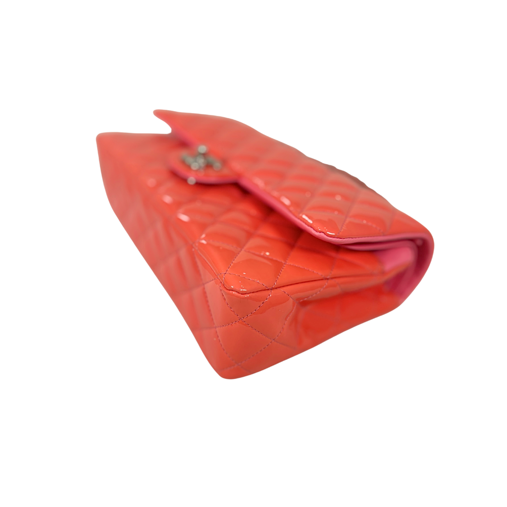 Classic Double Flap Medium Coral Orange Patent Leather Series 21