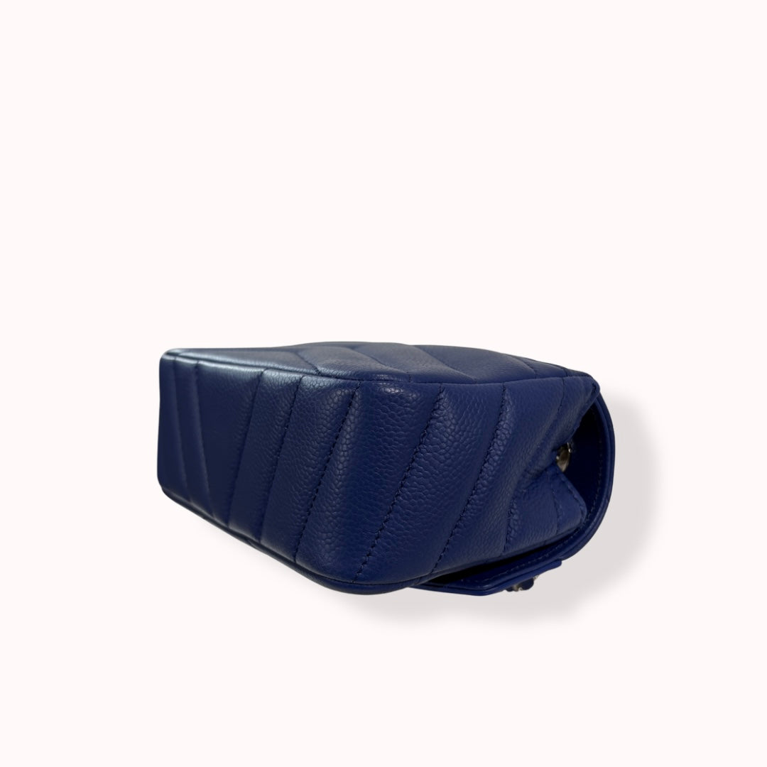 Blue Chevron Envelope Flap Caviar Mini Silver Hardware Series 24