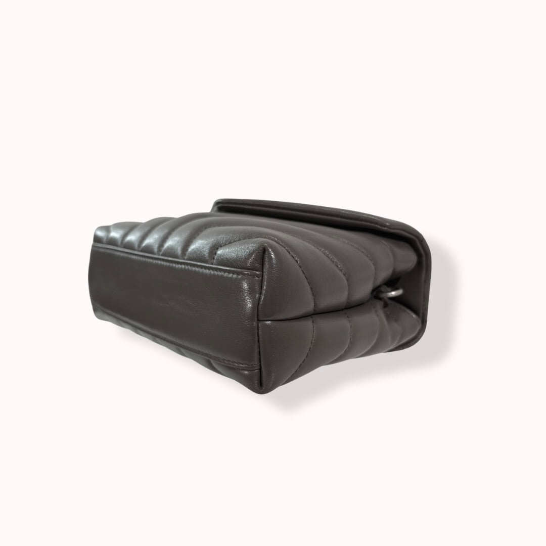 Grey Chevron Quilted Leather Toy LouLou Silver Hardware