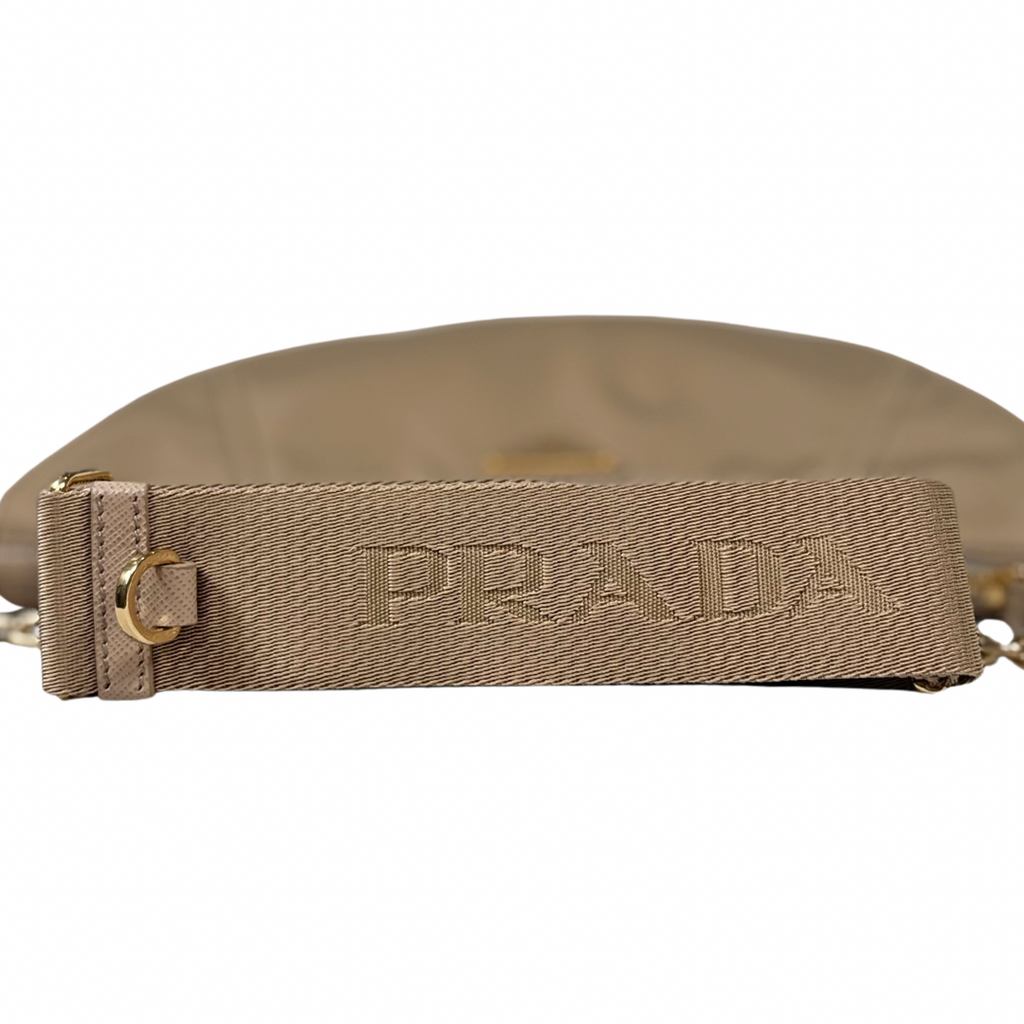 Re-nylon Demi Lune Bandoliera Bag Beige Gold Hardware