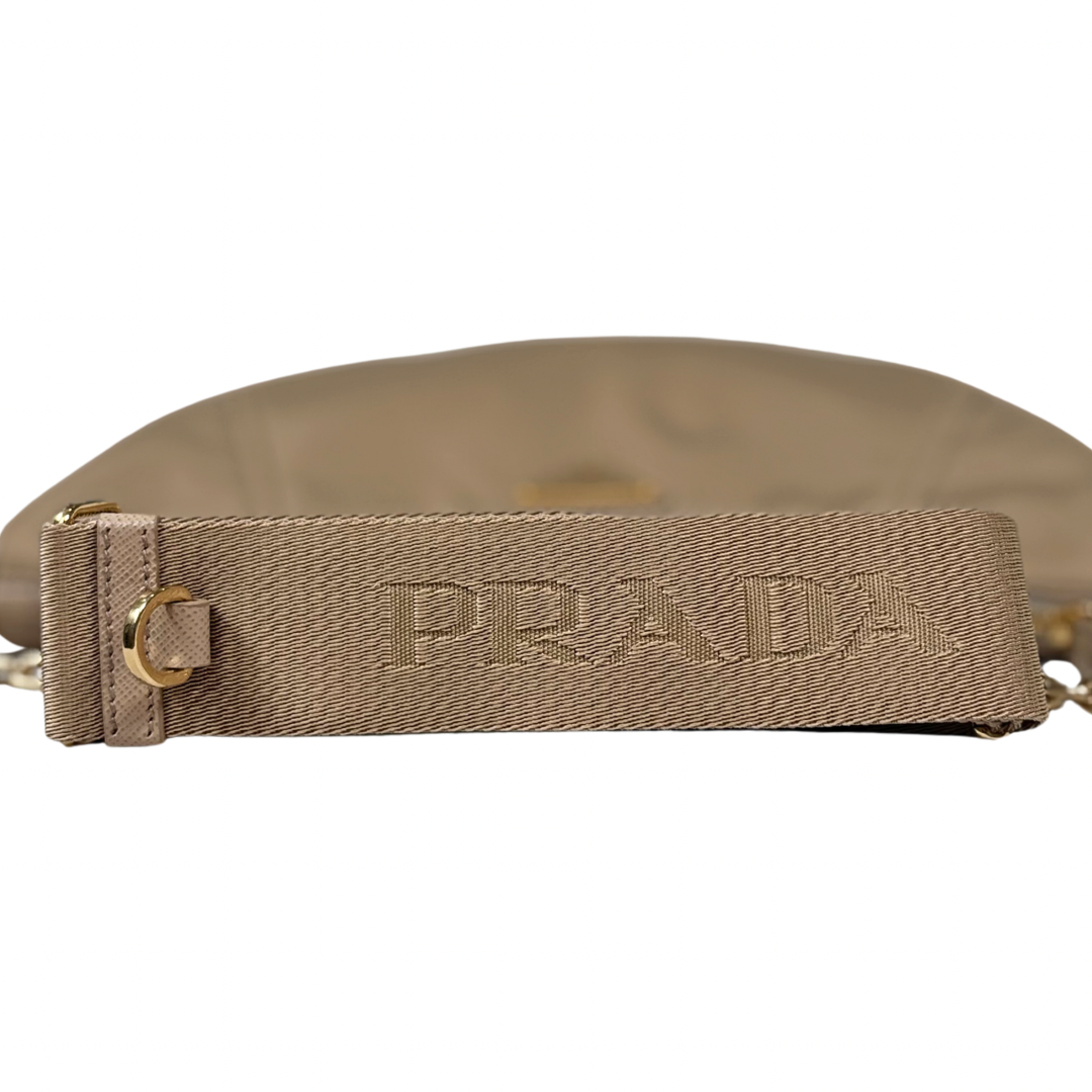 Re-nylon Demi Lune Bandoliera Bag Beige Gold Hardware