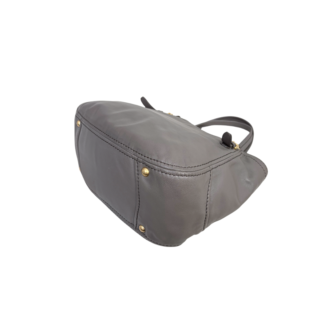 Signature Hobo Bag Vitello Daino Leather Grey Gold Hardware