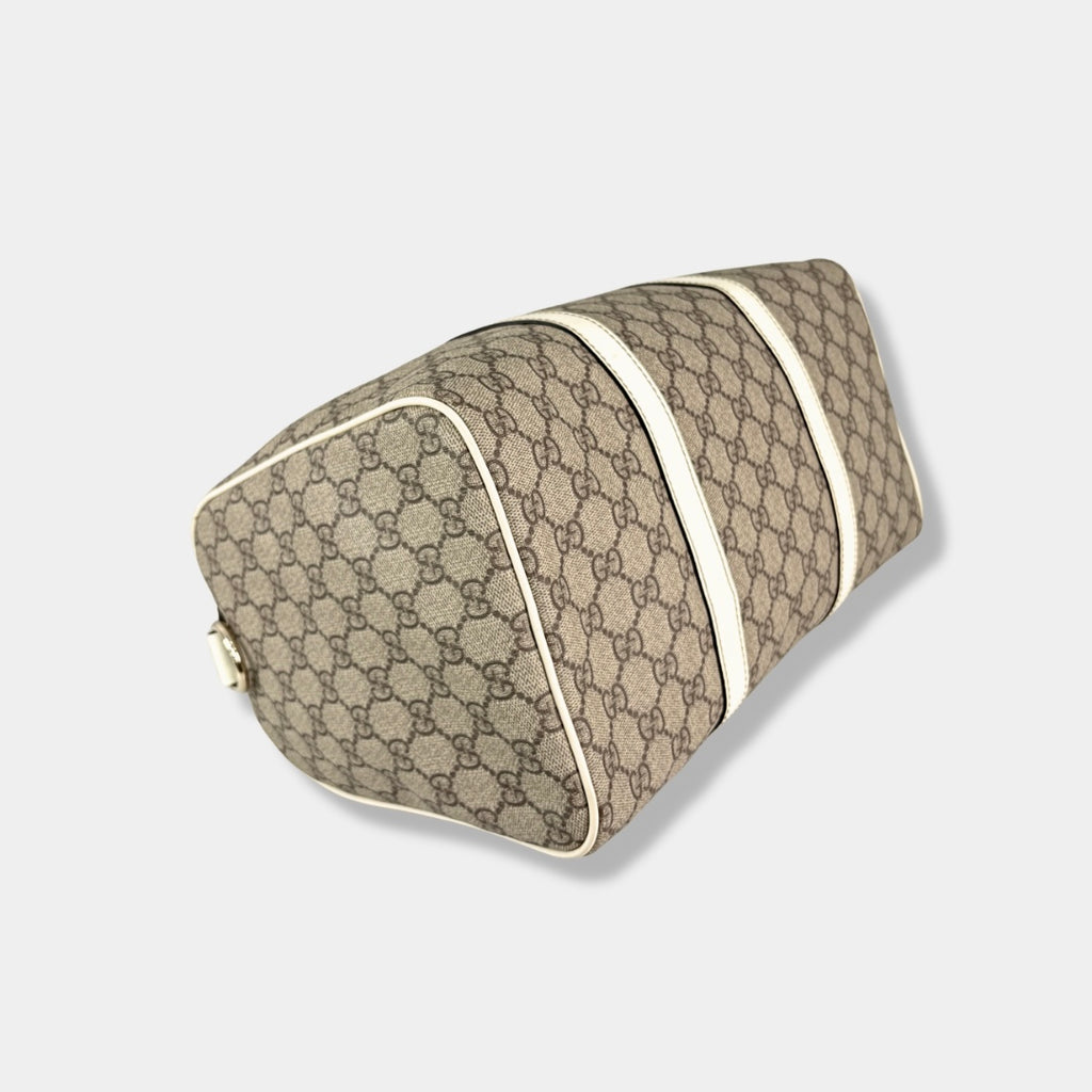 Boston GG Supreme Canvas  Beige & White Silver Hardware 30cm