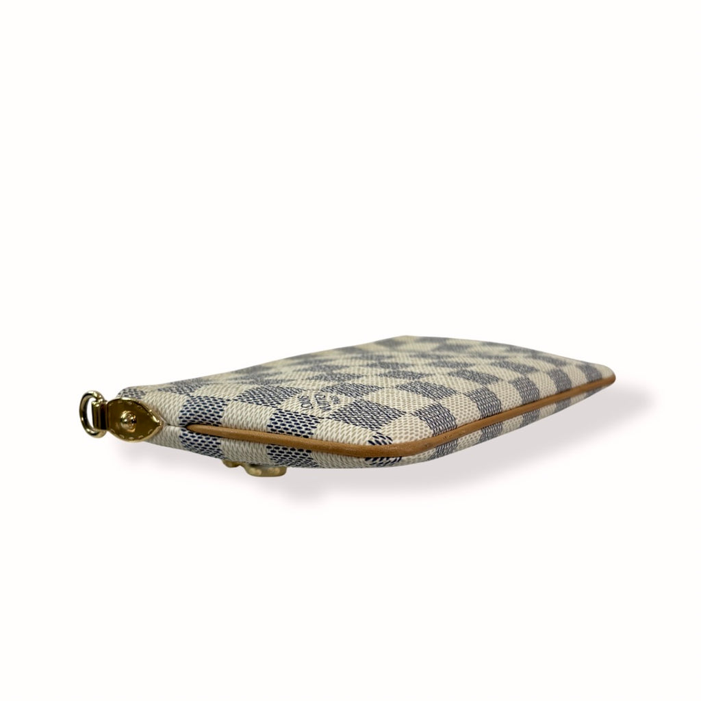 Damier Azur Pochette Milla MM White Gold Hardware