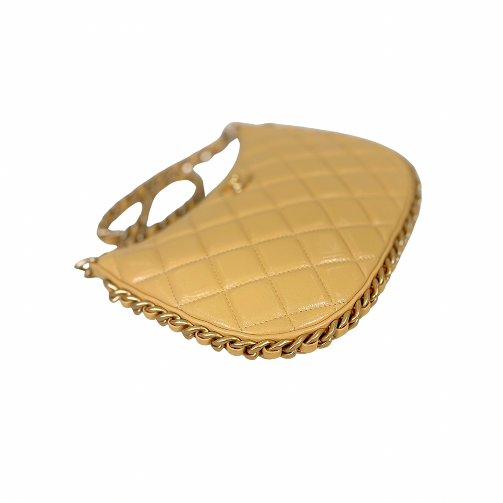 Hobo Bag Yellow Lambskin Leather Gold-Tone Hardware