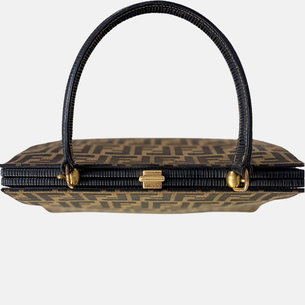 Zucca Canvas Vintage Handbag Brown Gold Hardware