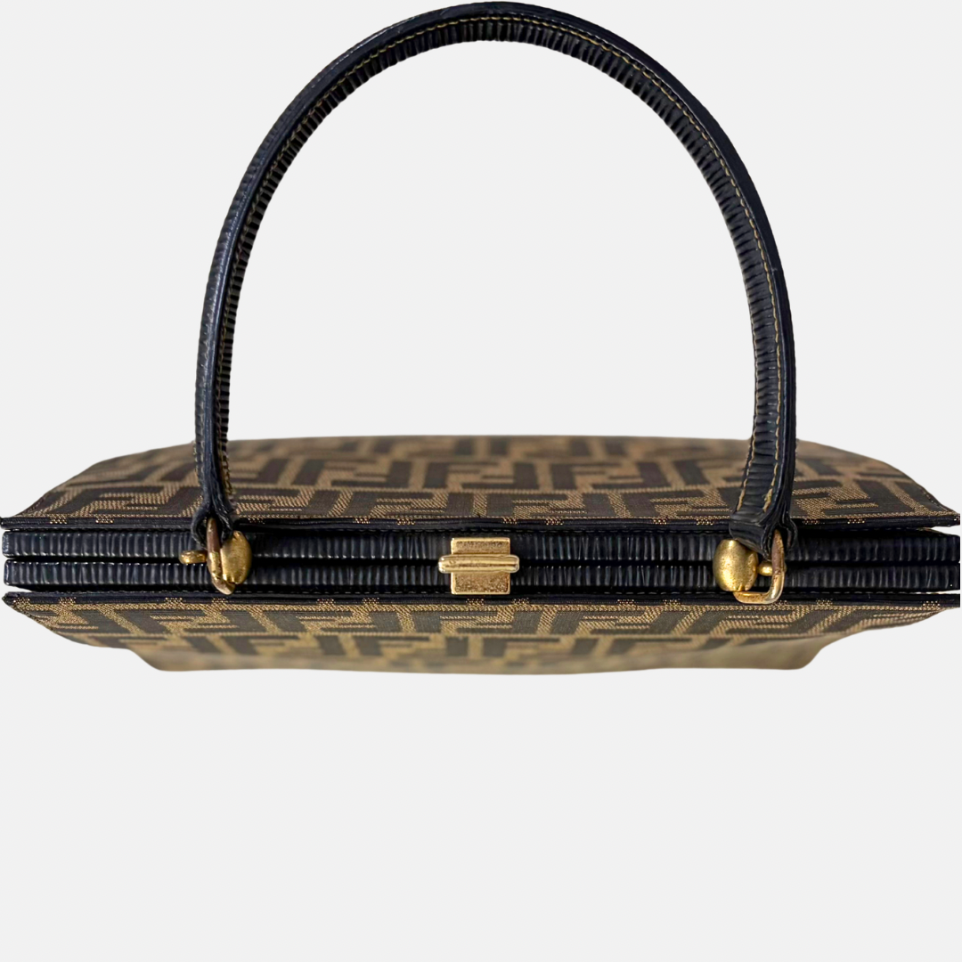 Zucca Canvas Vintage Handbag Brown Gold Hardware