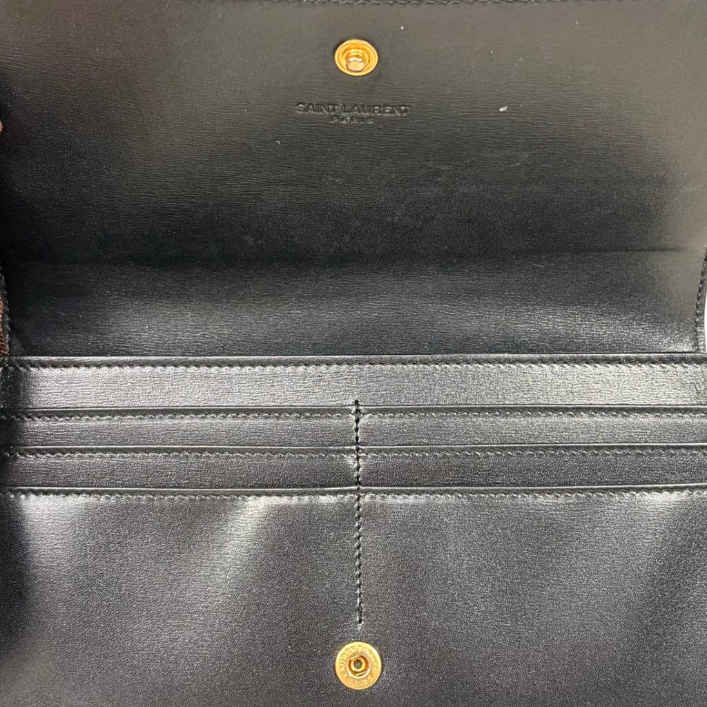 Long Bi-fold Wallet Black Smooth Leather