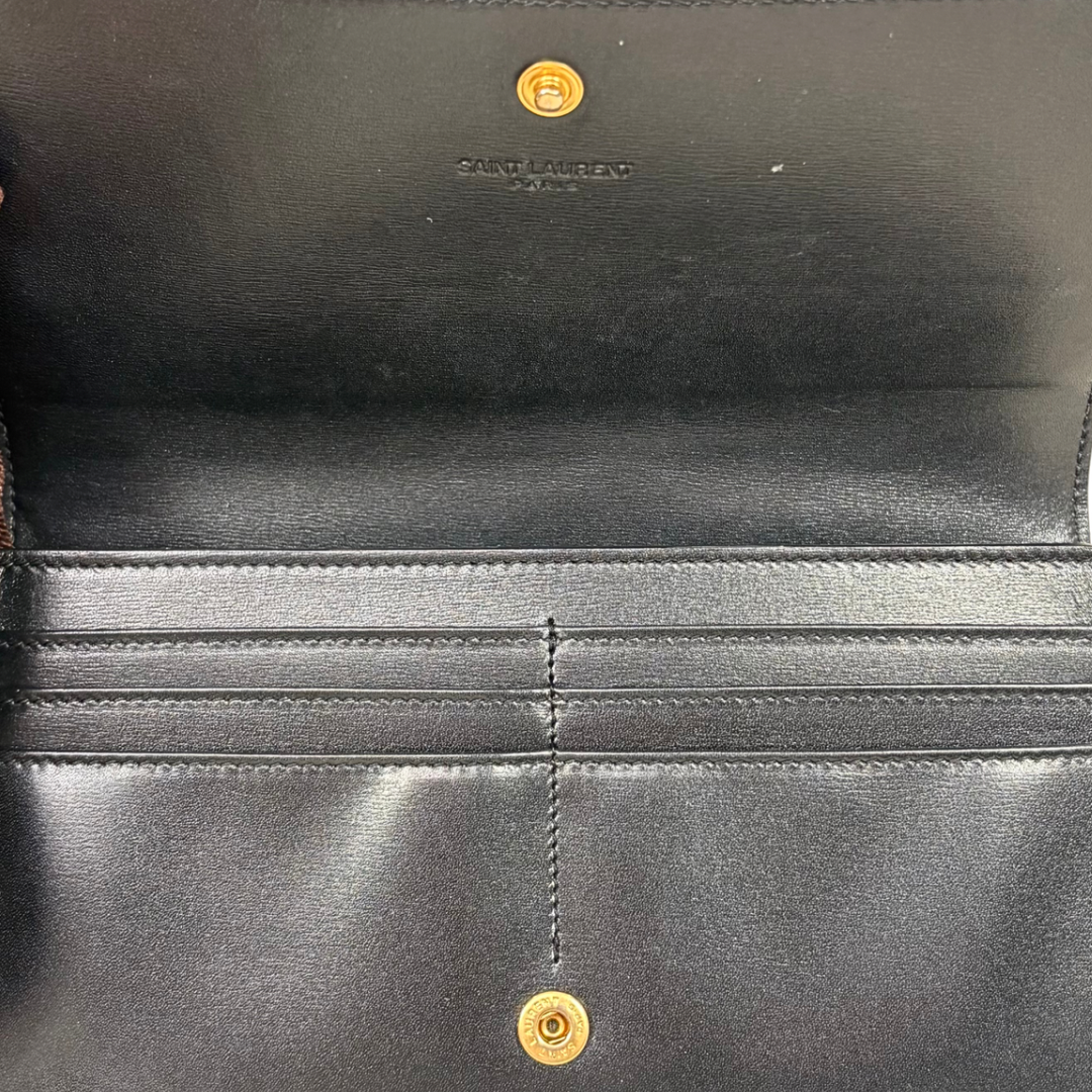 Long Bi-fold Wallet Black Smooth Leather