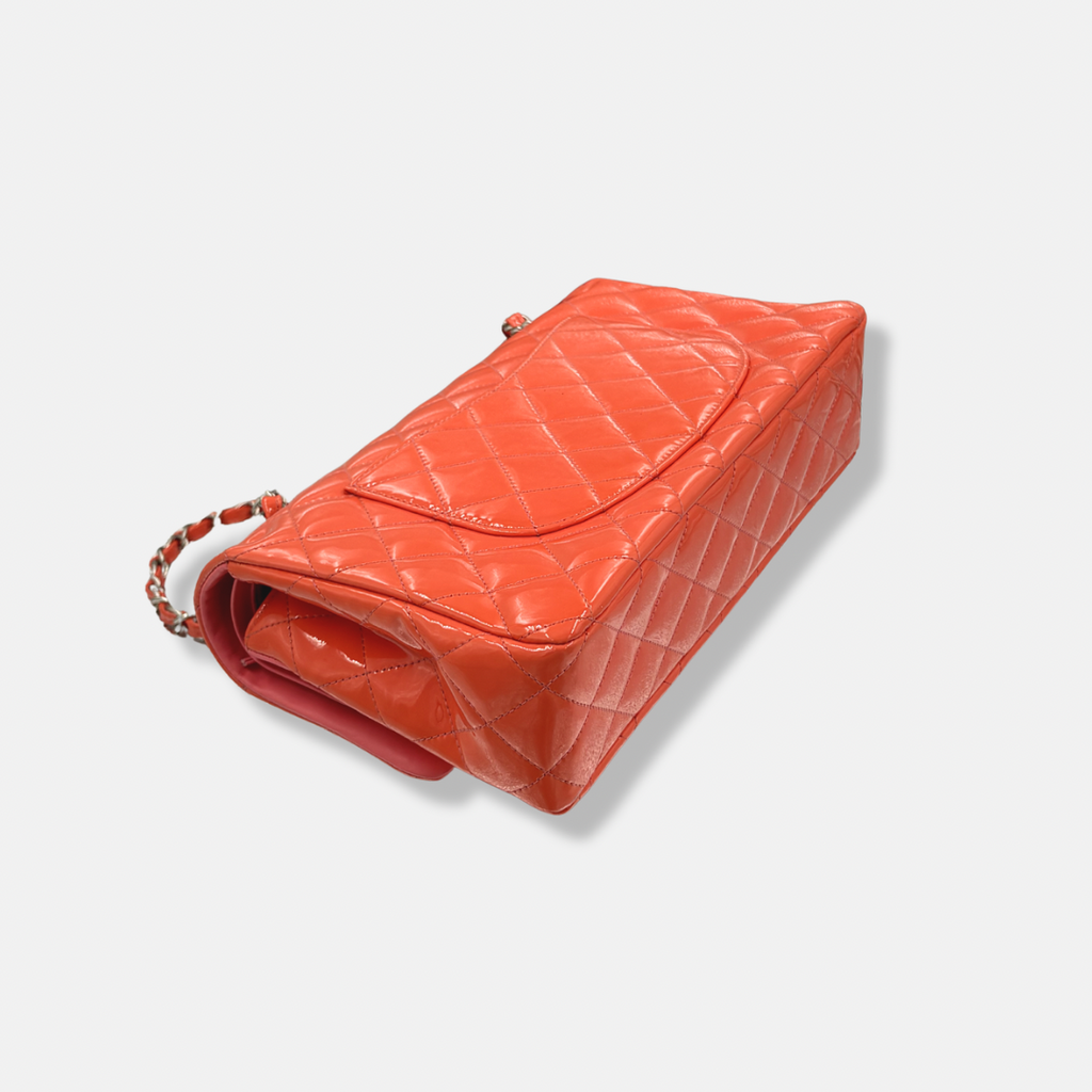 Classic Double Flap Medium Coral Orange Patent Leather