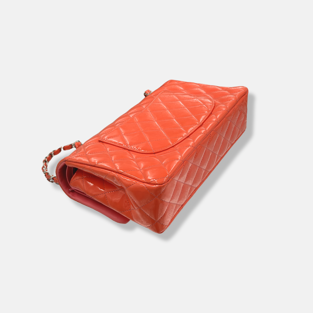 Classic Double Flap Medium Coral Orange Patent Leather